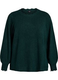 Strikkebluse med bølgete kanter, Scarab Black Mel.