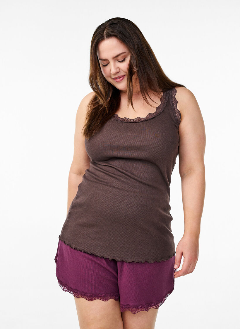 Topp med blondekant, Brun, Model image number 0