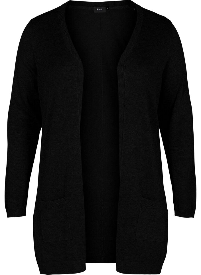 Lang strikkecardigan i viskoseblanding, Svart, Packshot image number 0