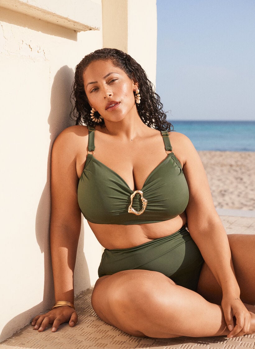 Tai bikinitruse med h&oslash;y midje og gulldetaljer, Gr&oslash;nn, Image image number 0