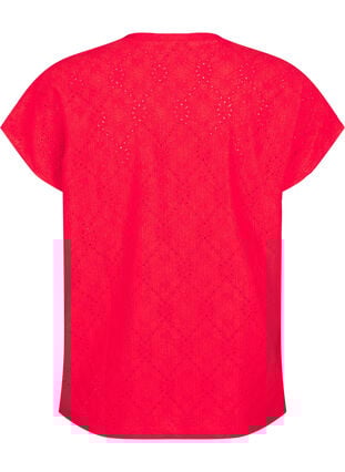 Zizzi Bluse med korte ermer og blomsterbroderi, Flame Scarlet, Packshot image number 1