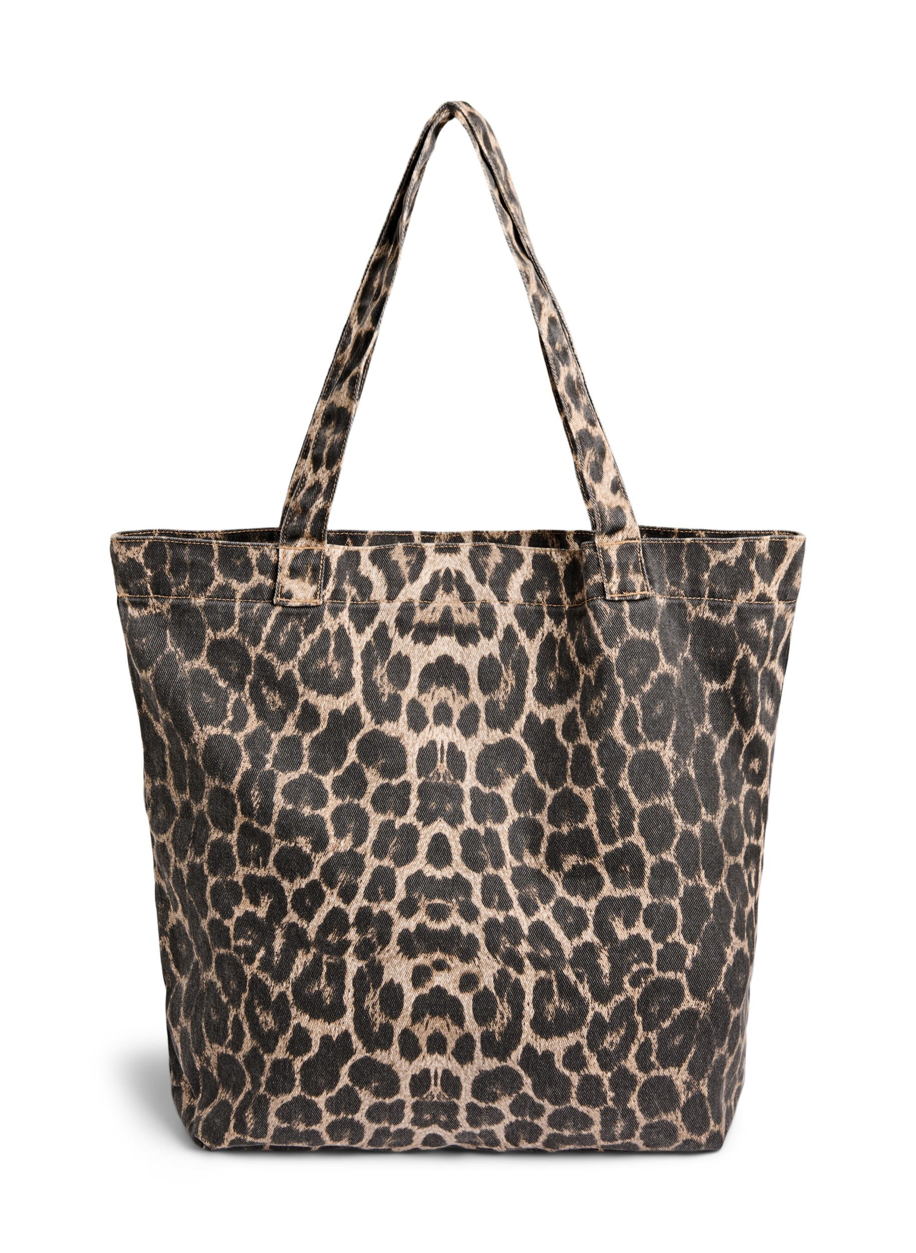 ZizziDenim shopper veske med leopardm&oslash;nster, Brun, Packshot image number 1