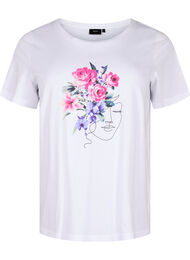 T-skjorte i bomull med blomster og portrettmotiv, B. White Face Flower