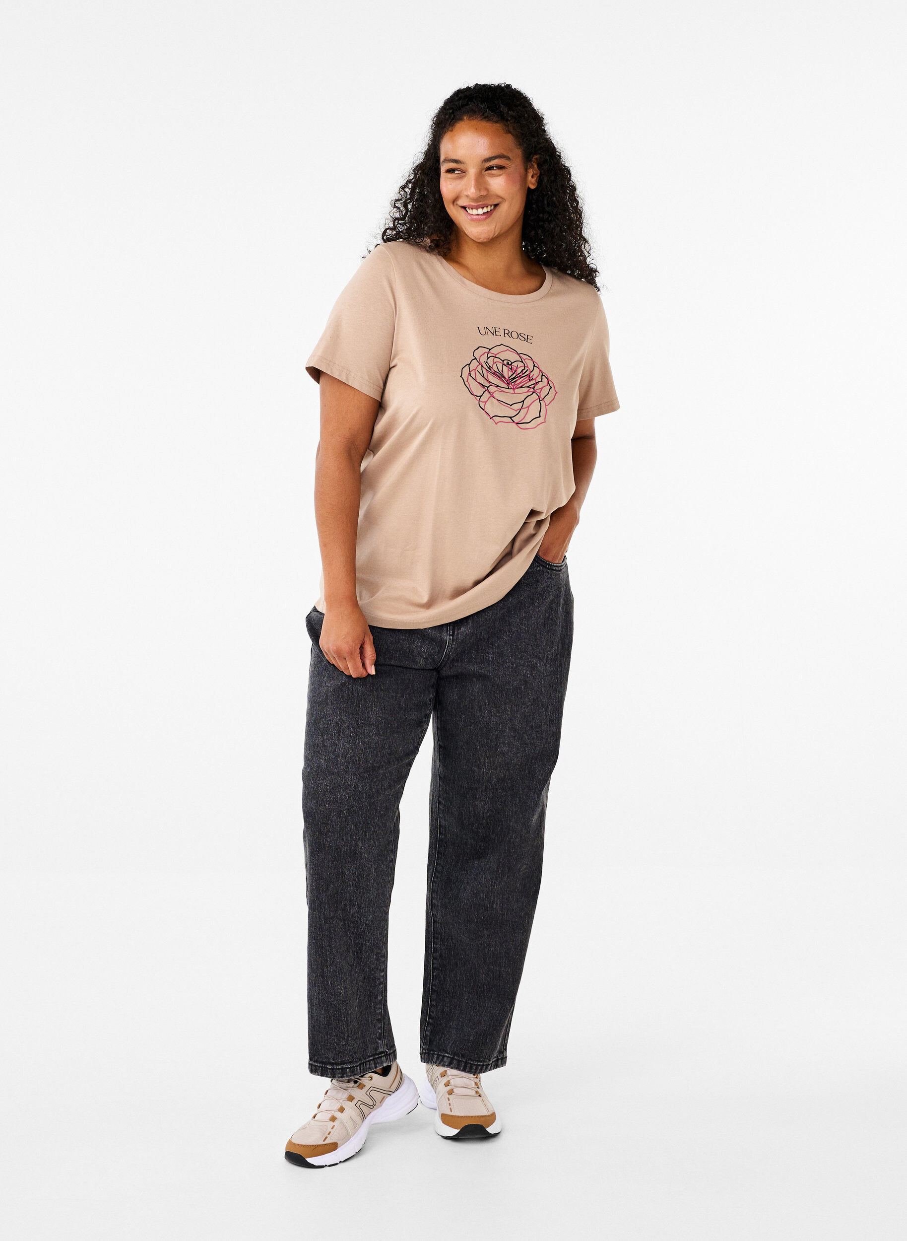 ZizziT-skjorte i bomull med trykk, S. Mink w. Flower, Model image number 2