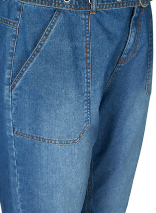 Jeans med høyt liv og belte, Blue denim, Packshot image number 2
