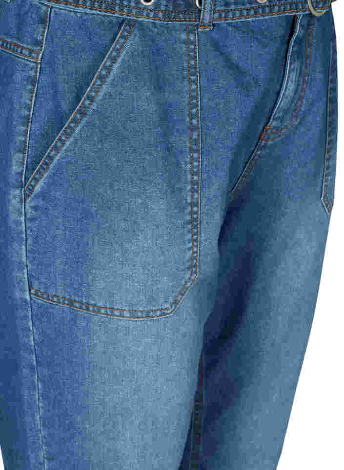 Jeans med høyt liv og belte, Blue denim, Packshot image number 2