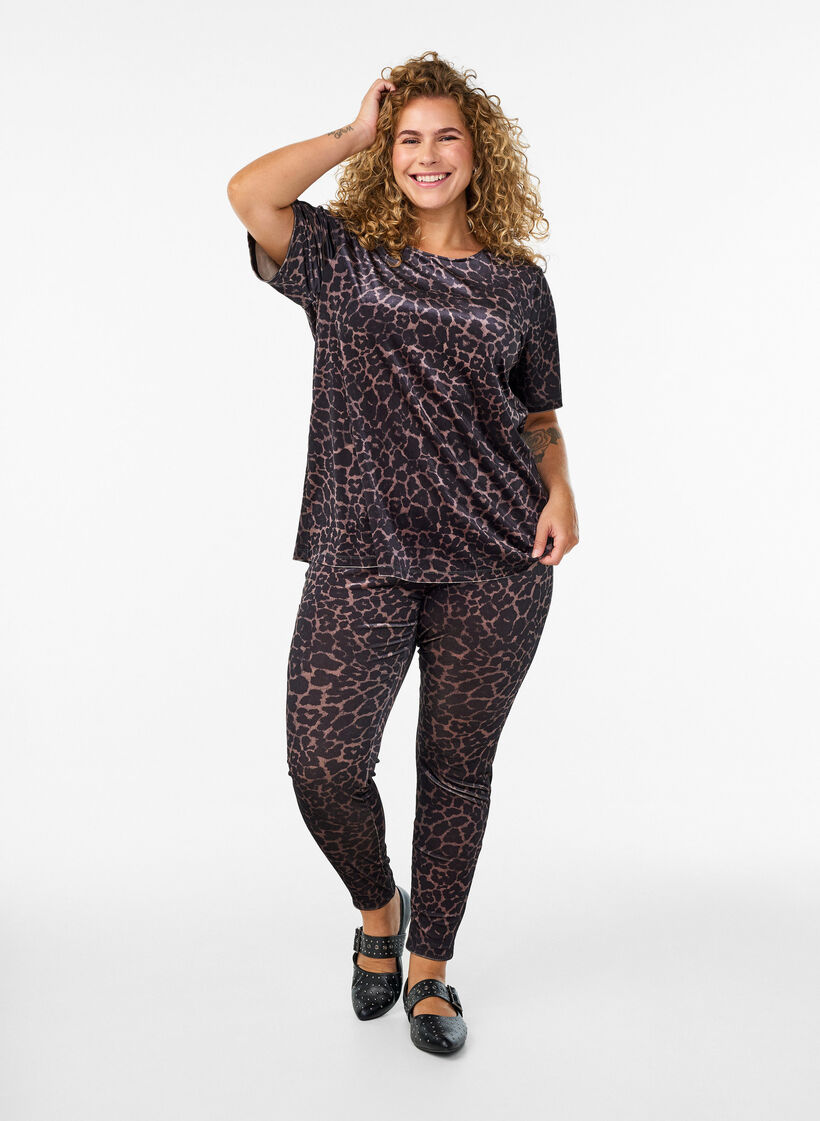 Velourleggings med leopardmønster, Brun, Model