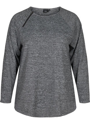 Melert bluse med glidelåsdetalj, Dark Grey Melange, Packshot image number 0