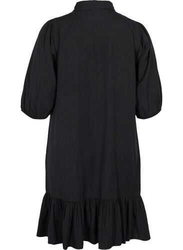 Kjole med volangkant og 3/4-ermer, Black, Packshot image number 1