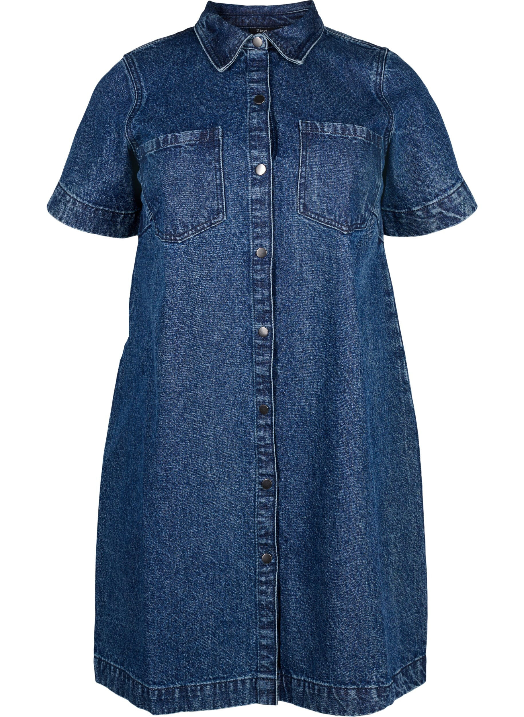 Zizzi Lang denimskjorte med korte ermer, Blue Denim, Packshot image number 0