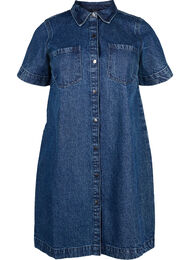 Lang denimskjorte med korte ermer, Blue Denim