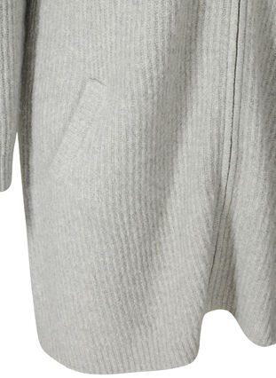 Lang strikket cardigan med hette og glidelås, Light Grey Melange, Packshot image number 3
