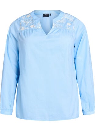 Zizzi Bluse med broderidetaljer, Blå, Packshot image number 0