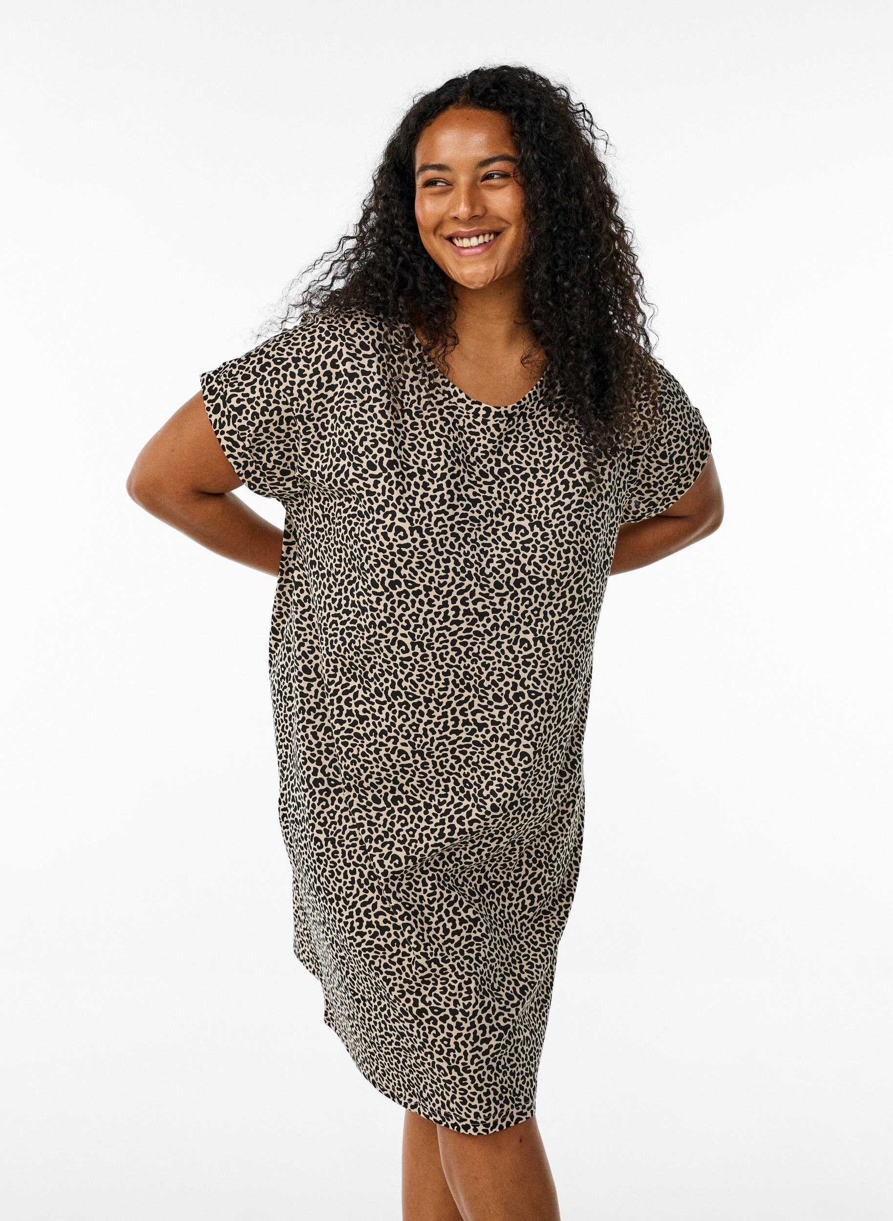 Zizzi 2-pakk T-skjortekjole med korte ermer, Brun, Model image number 0