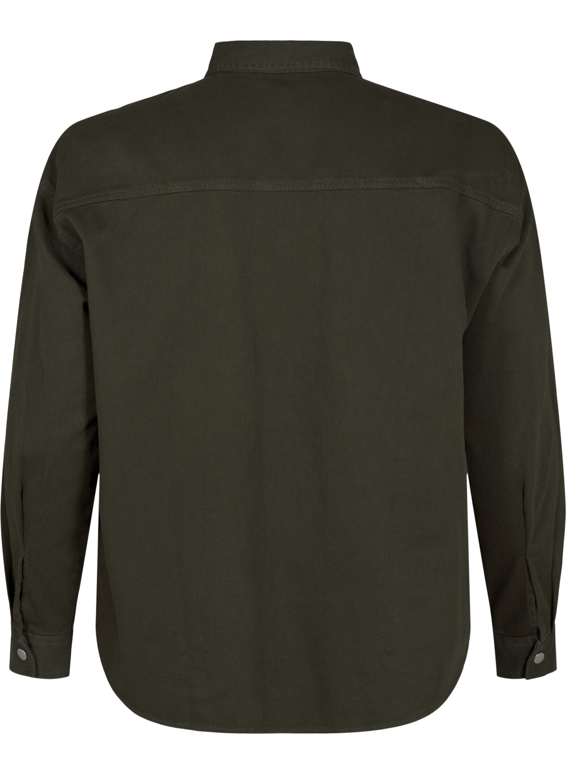 Zizzi Ensfarget dongeriskjorte med brystlommer, Forest Night, Packshot image number 1