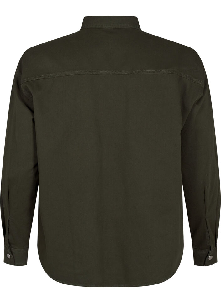 Ensfarget dongeriskjorte med brystlommer, Forest Night, Packshot image number 1