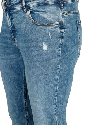 Emily jeans med vanlig midje og ødeleggelser, Blue denim, Packshot image number 2