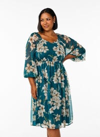 Chiffon festkjole med lange ermer, Grønn Chiffon festkjole med lange ermer, Grønn, Model