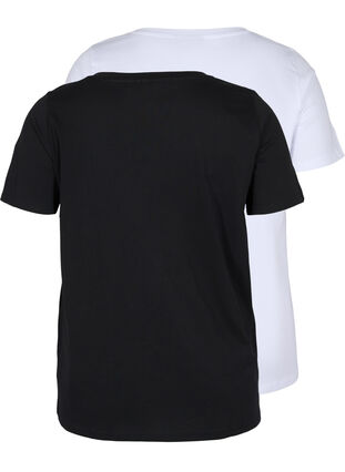 Zizzi Basis T-skjorter i bomull 2 stk., Black/Bright W, Packshot image number 1