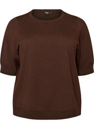 Finstrikket bluse med korte ermer, Brun