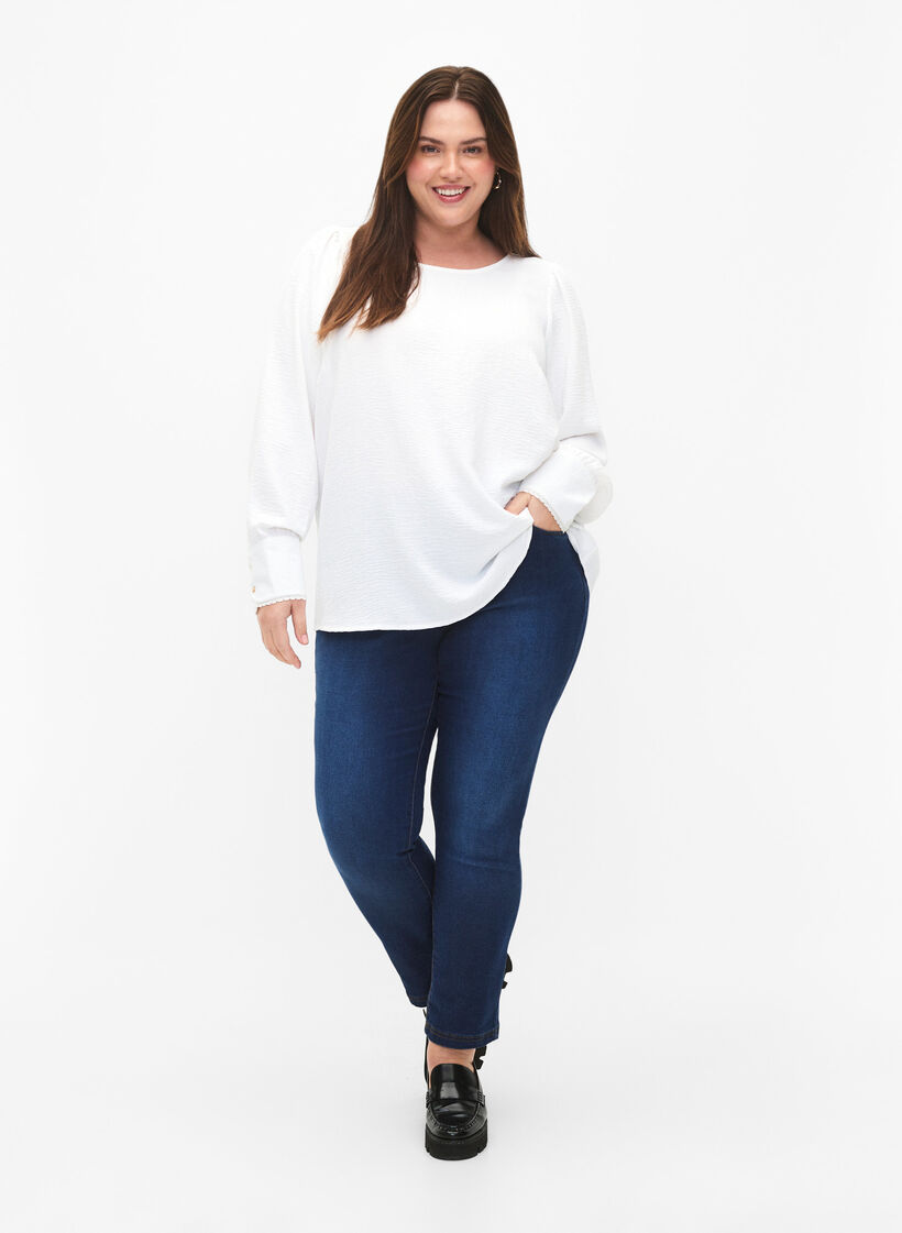 Langermet bluse med tekstur, Bright White, Model image number 2