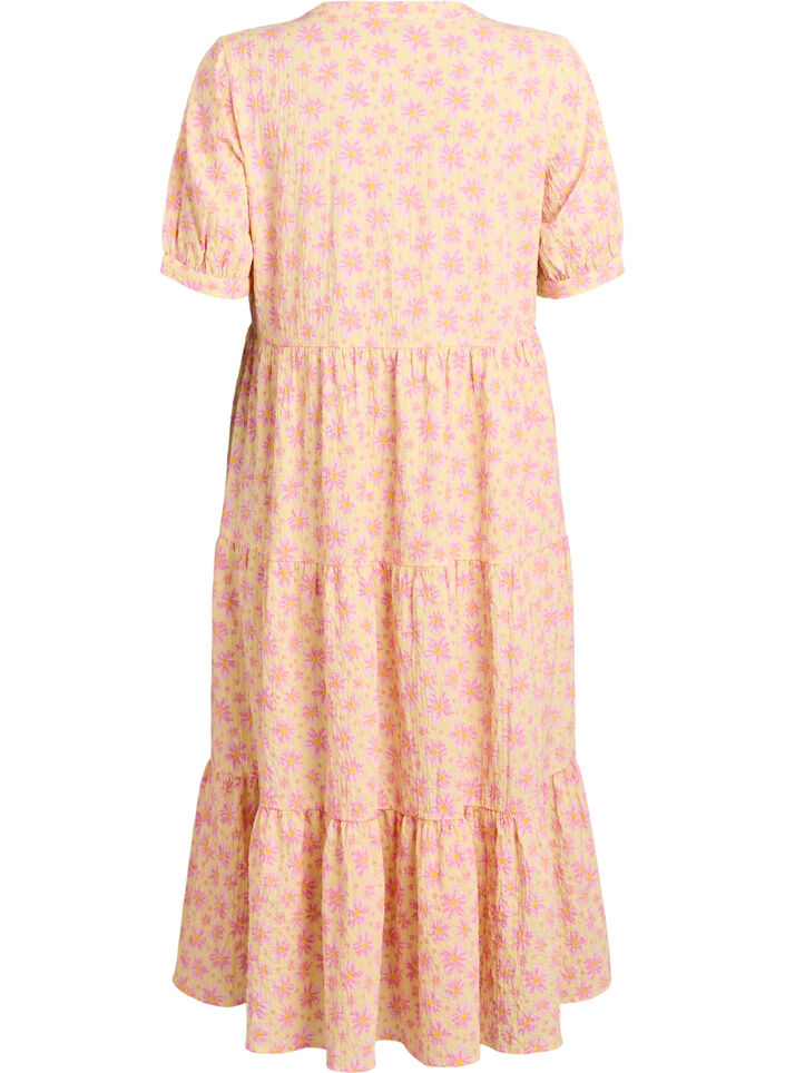 Ankellang kjole med korte ermer og lagdelte volanger, Gul, Packshot image number 1