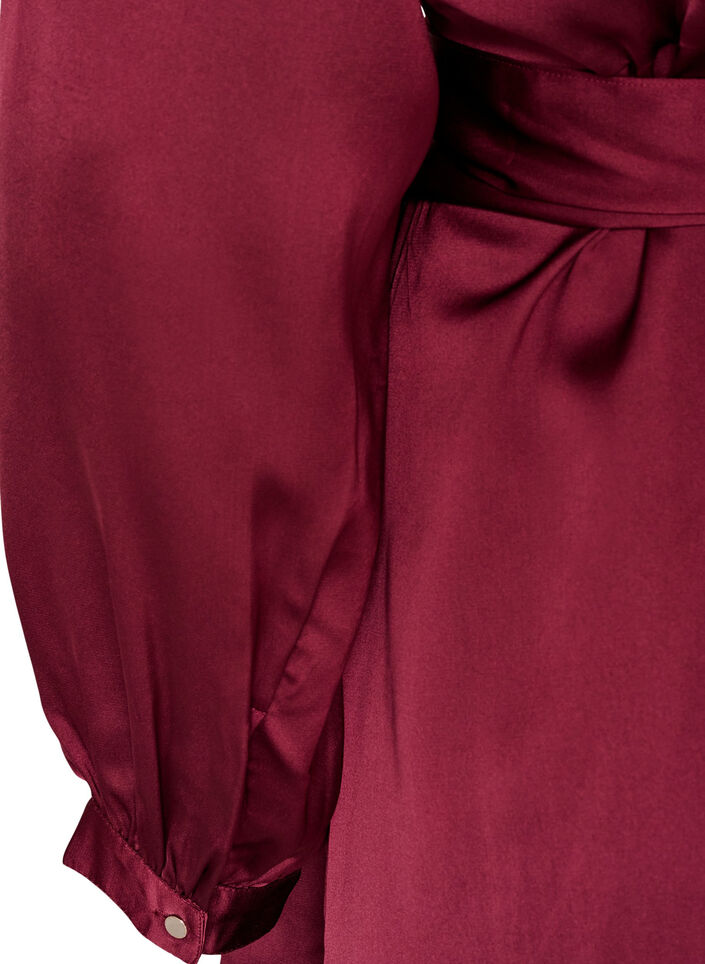Kort satengkjole med omslagsdesign, R&oslash;d, Packshot image number 3