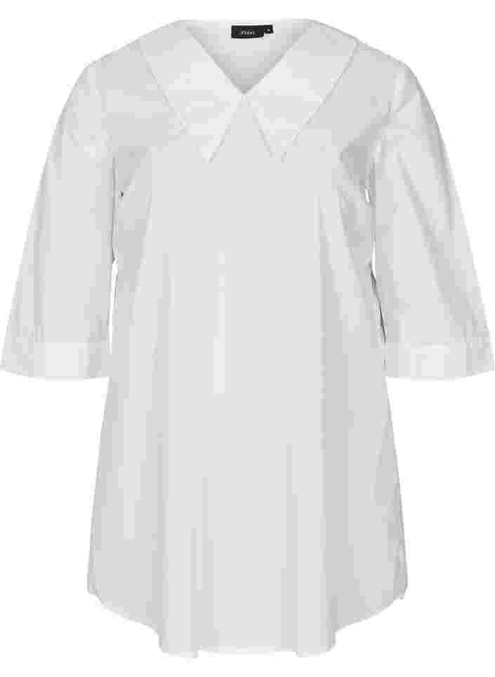 Bomullstunika med stor krave, Bright White, Packshot image number 0