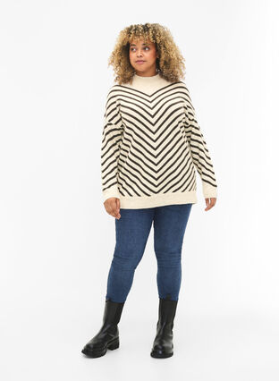 Strikket bluse med diagonale striper, Birch Mel. w stripes, Model image number 2