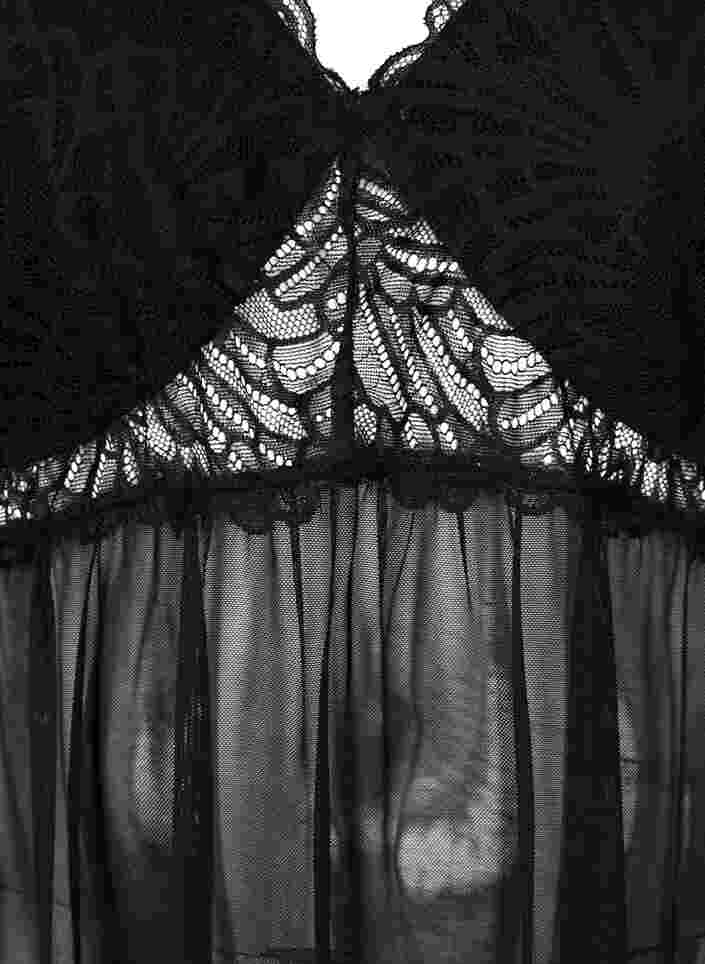 Kort nattkjole med mesh og blonder, Black, Packshot image number 2