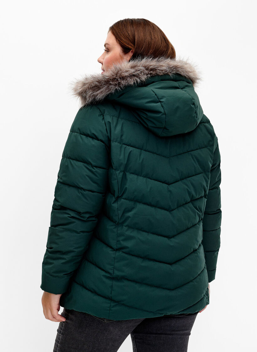Kort boblejakke med hette, Gr&oslash;nn, Model image number 2