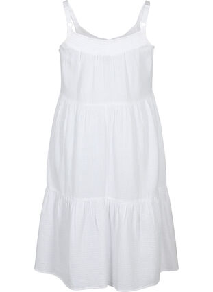 Ensfarget kjole med stropper i bomull, Bright White, Packshot image number 1