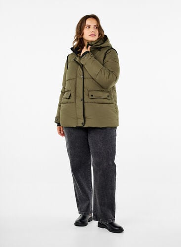 Zizzi Kort puffjakke med kontrastdetaljer, Grønn, Model image number 1
