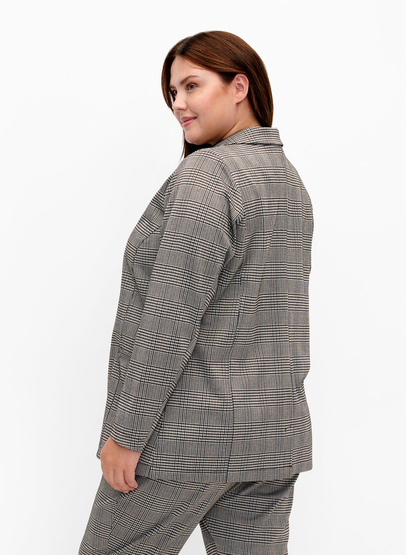 Rutete blazer med knappelukking, Beige Brown Check, Model image number 1