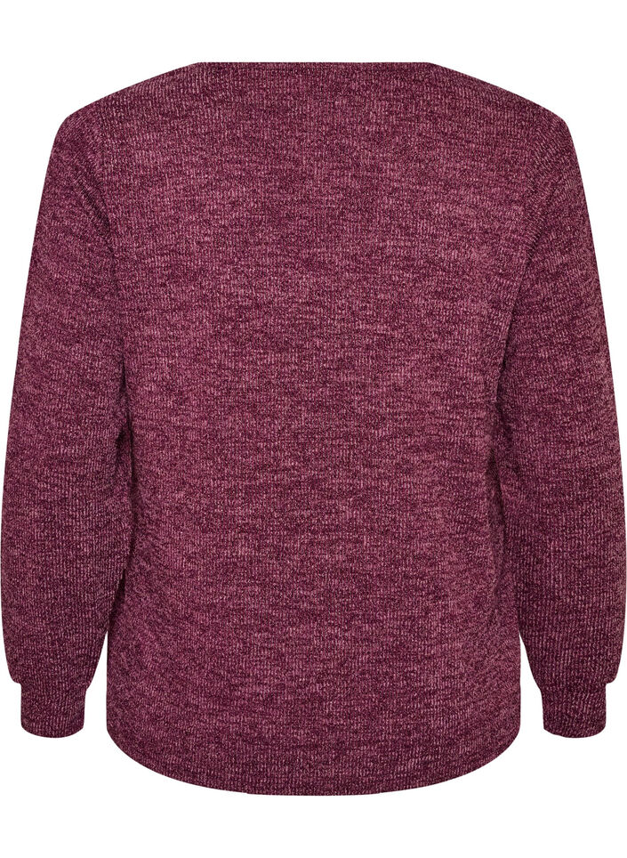 Jerseybluse med V-hals og lange ermer, M&oslash;rk Bordeaux, Packshot image number 1