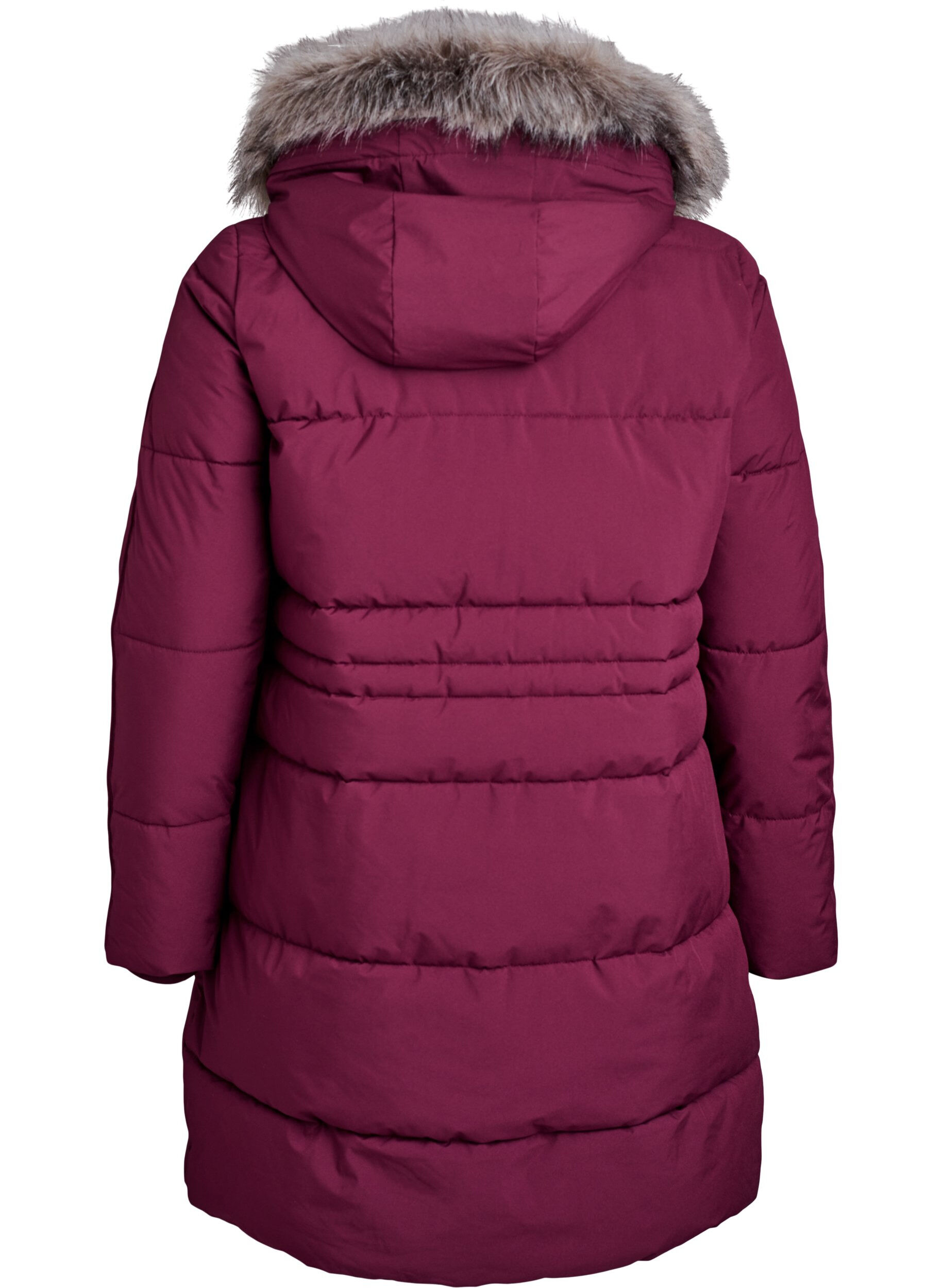 Zizzi Vannavst&oslash;tende parkas med imitert pelskrage, M&oslash;rk Bordeaux, Packshot image number 1