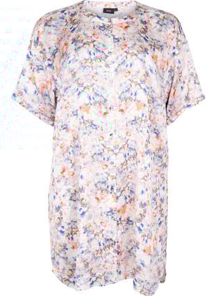 Zizzi Skjortekjole med mønster og knappelukning, B.White graphic AOP, Packshot image number 0