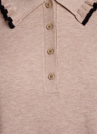 Zizzi Strikkebluse med kruset polokrage, Beige, Packshot image number 2