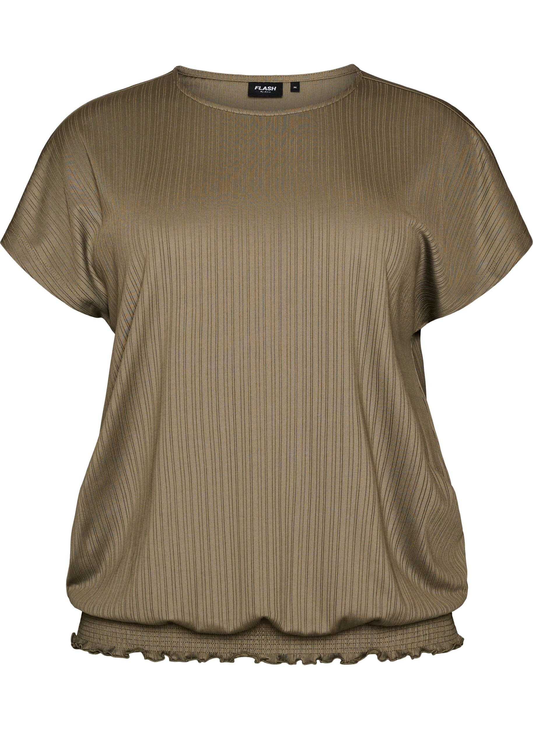 FLASH - Jerseybluse med teksturerte striper og en smocket fold