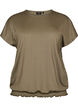 Jerseybluse med teksturerte striper og en smocket fold, Brun, Packshot image number 0