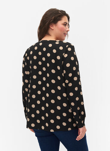 FLASH - Langermet bluse med mønster, Black Brown Dot, Model image number 1