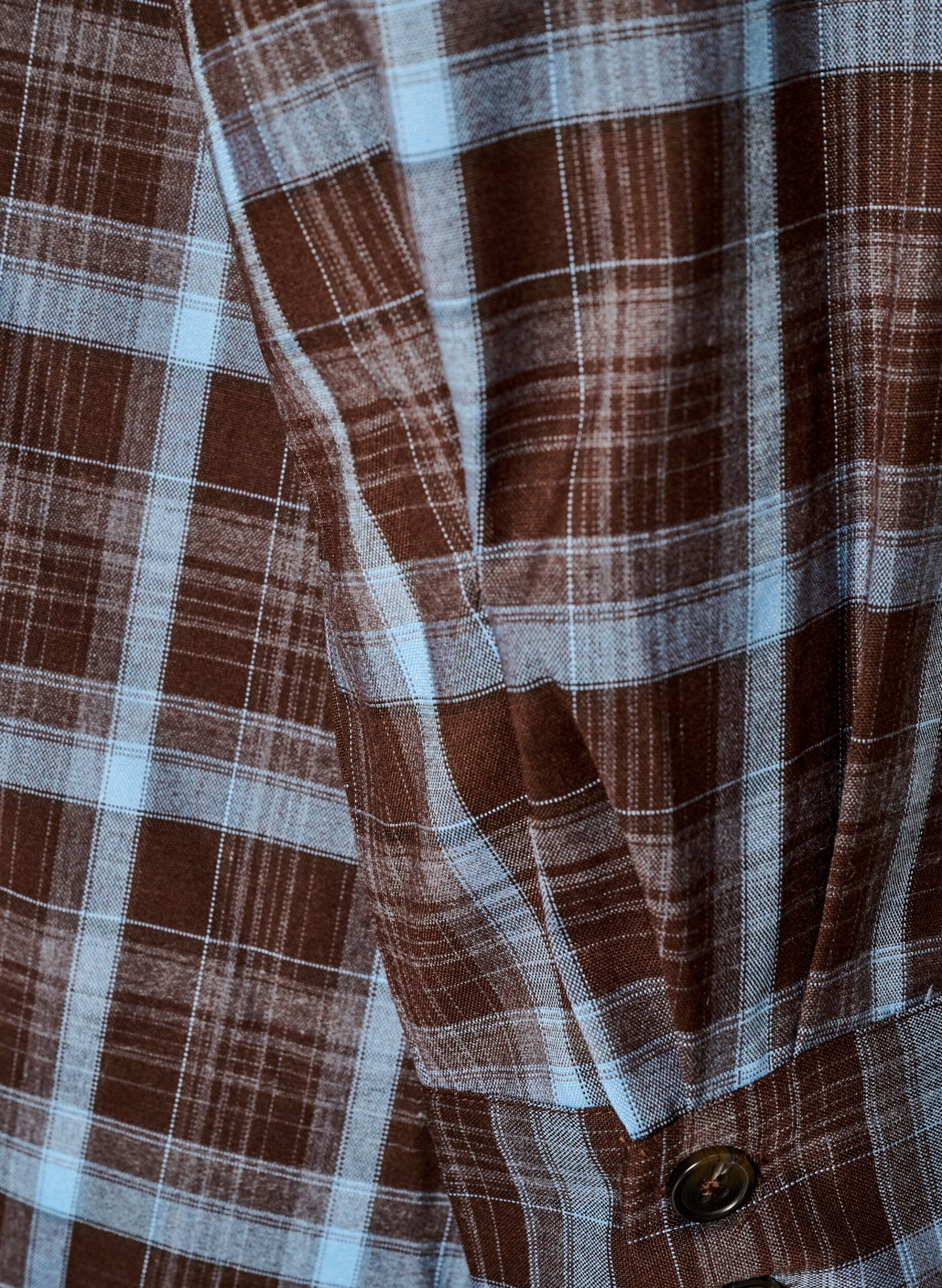 ZizziKnlang skjortekjole med rutem&oslash;nster, Brun, Packshot image number 3