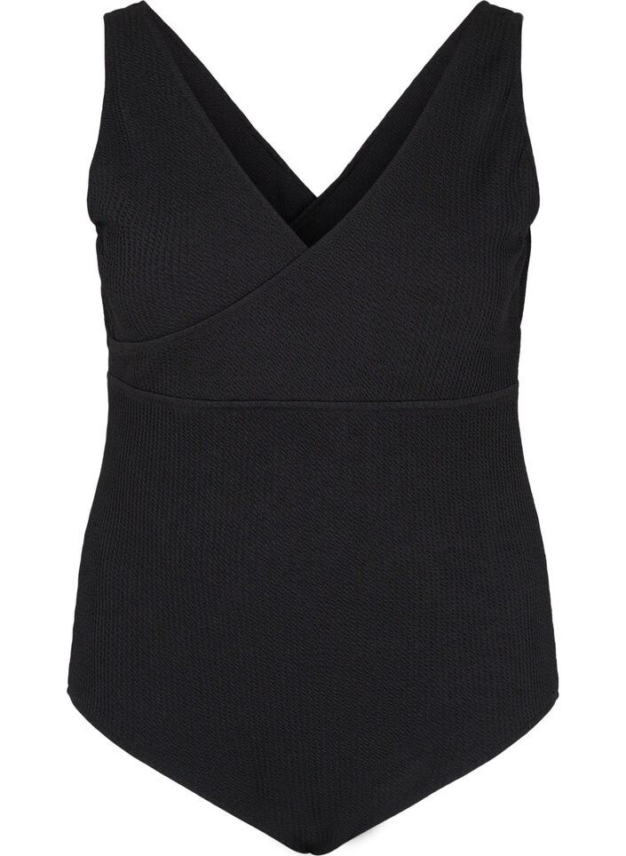 Badedrakt med omslagseffekt, Black, Packshot image number 0