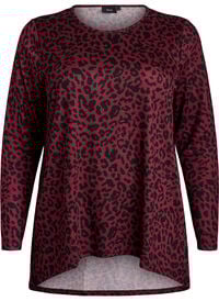 Leopardmønstret bluse med lange ermer, Mørk Bordeaux Leopardmønstret bluse med lange ermer