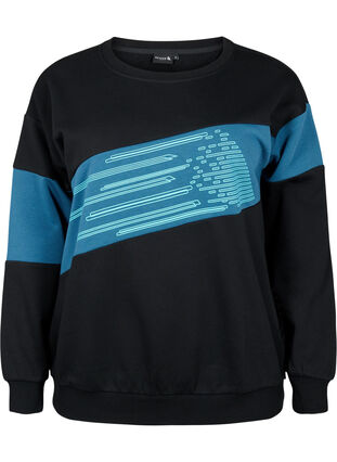 Zizzi Sweatshirt med sporty print, Black Comb, Packshot image number 0