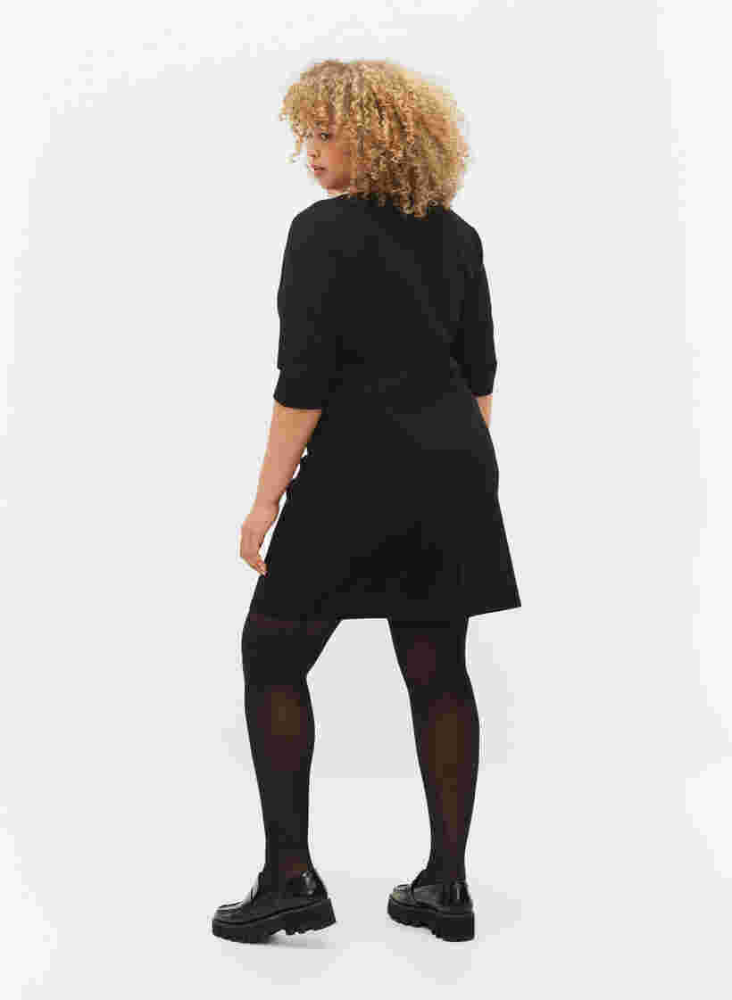 Ensfarget kjole med 3/4-ermer og splitt, Black, Model image number 1