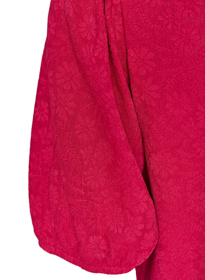 Bluse med tekstur og korte ermer, Rosa, Packshot image number 3