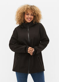 Kort softshelljakke med avtagbar hette, Black, Model