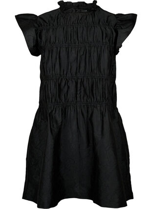 Kjole med volanger og elastiske kuttelinjer, Black, Packshot image number 0