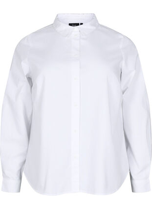 Zizzi Langermet bomullsskjorte, Bright White, Packshot image number 0